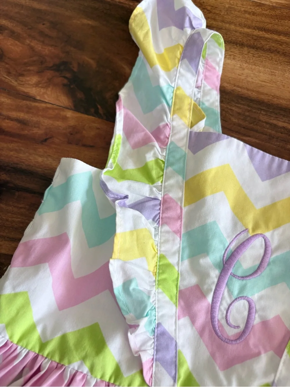 Kelly’s Kids Vintage Girls Pastel Chevron Stripe Easter Dress “C” Monogram 6 7